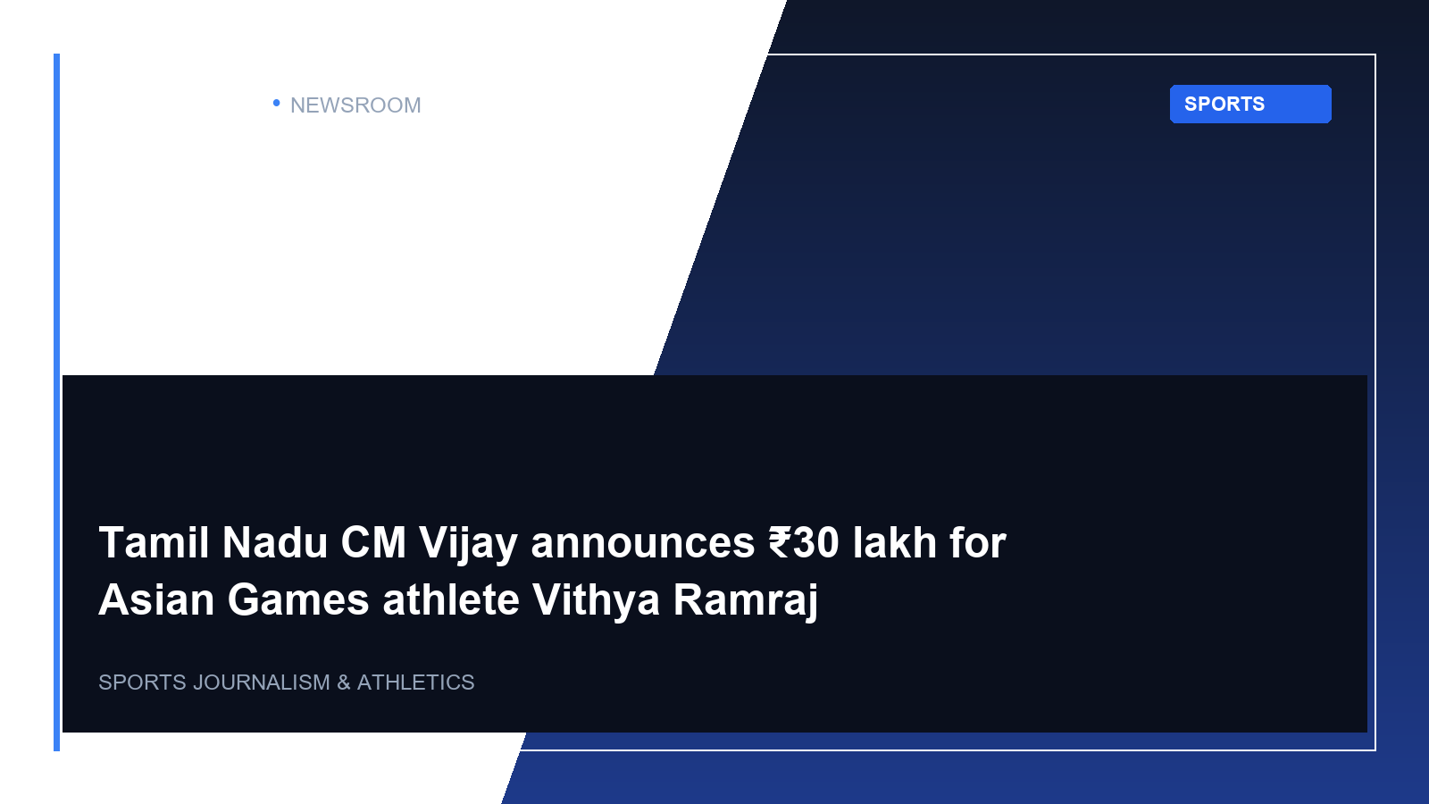 Editorial visual representation of Tamil Nadu CM Vijay announces ₹30 lakh for Asian Games athlete Vithya Ramraj within the context of Sports.