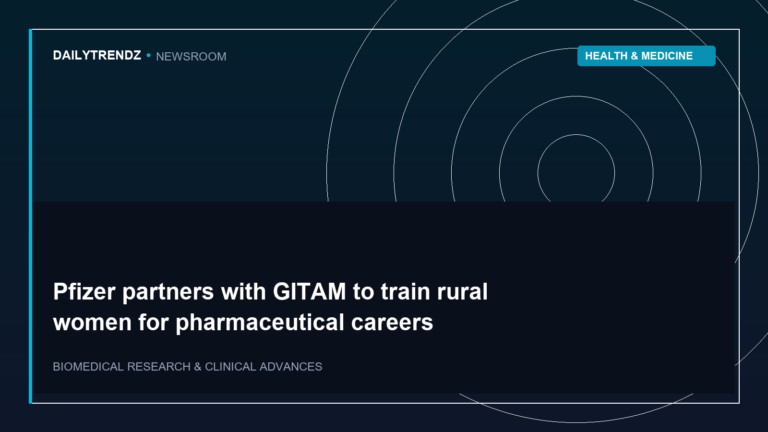 Editorial visual representation of Pfizer partners with GITAM to train rural women for pharmaceutical careers within the context of Health & Medicine.